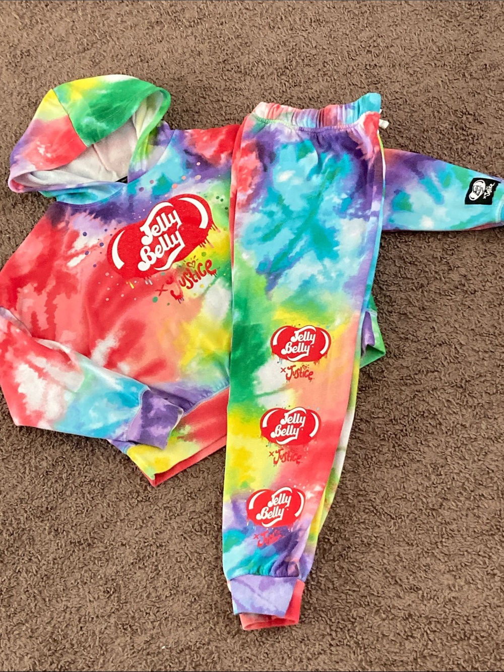 Jelly Belly Tie-Dye Hoodie & Joggers Set - Multicolor Size 7/8 Red Green Blue